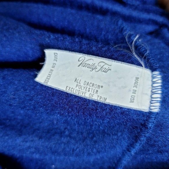 Vintage 80s Vanity Fair Womens S Blue Embroidered Fleece Winter Housecoat Robe - Picture 8 of 8